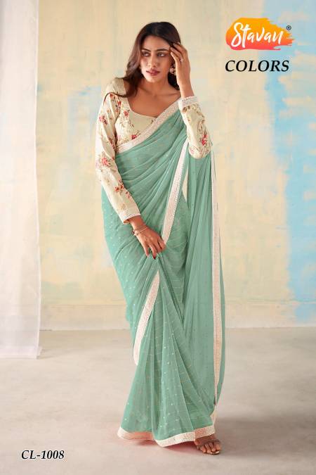 Colours Georgette Printed Blouse Party Wear Sarees Catalog
